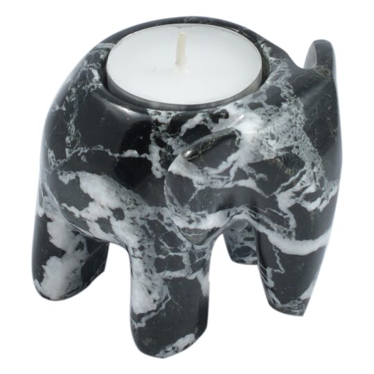 Elephant 6 Inch Decorative Black Marble Fossilstone Tea Light Candle Holder 