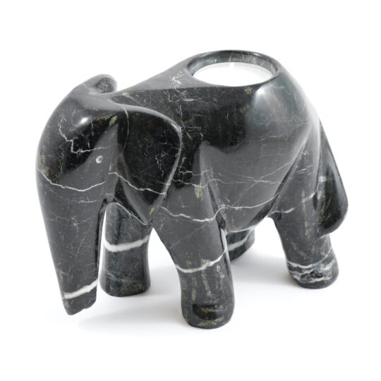 Black Marble Elephant Candle Holder (6") - ON396