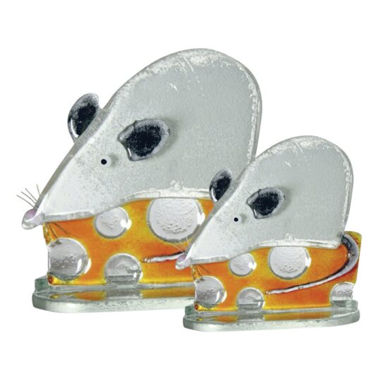 Fused Glass Mouse With Cheese White by Nobilé Glassware - 1075-14