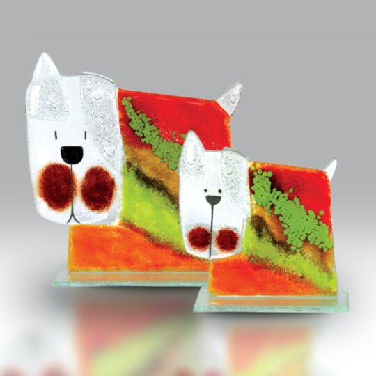 Fused Glass Dog Striped Red by Nobilé Glassware - 1735-17