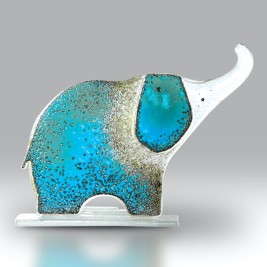 Fused Glass Elephant Trunk Up Teal by Nobilé Glassware - 1756-17