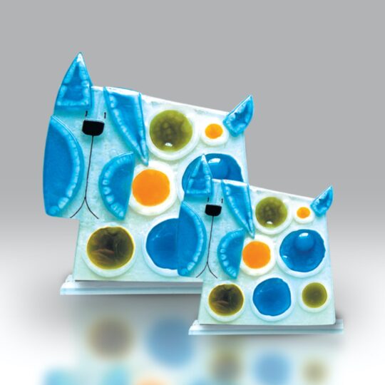 Fused Glass Dog Spot Blue & Green by Nobilé Glassware - 1782-17