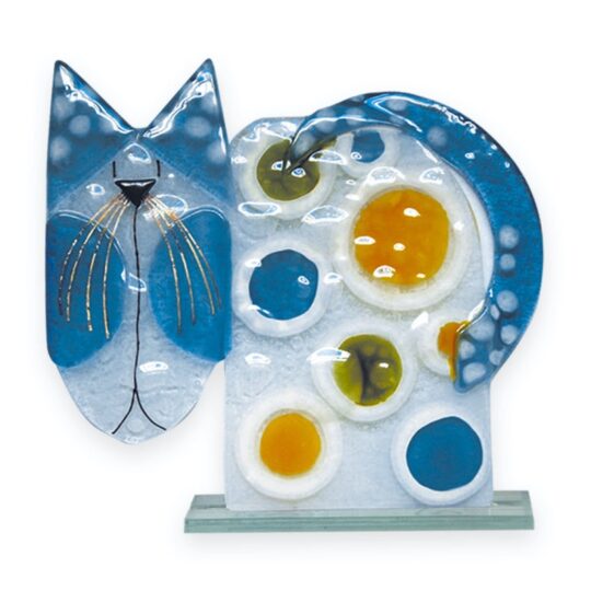 Fused Glass Cat Spot Blue & Green by Nobilé Glassware - 1785-17