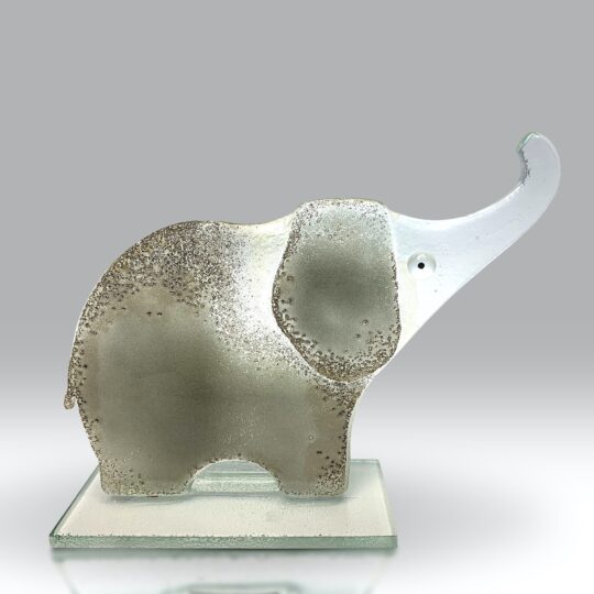 Fused Glass Elephant Trunk Up Grey by Nobilé Glassware - 2122-20