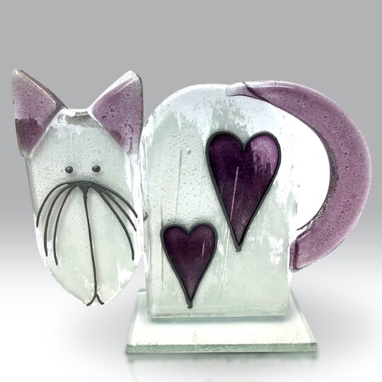 Fused Glass Cat Heart Purple by Nobilé Glassware - 2142-20