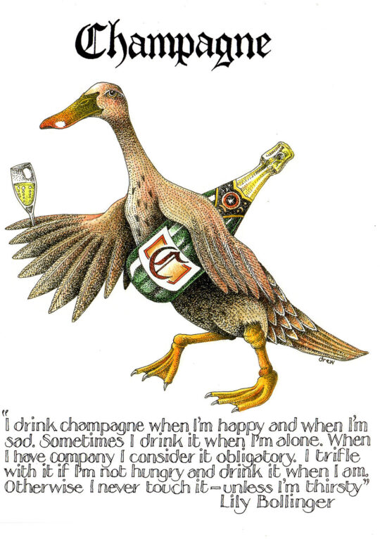 I Drink Champagne Greetings Card by Simon Drew - 595