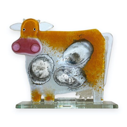 Fused Glass Cow White & Brown by Nobilé Glassware - 626-12