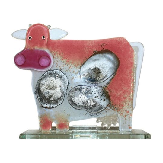 Fused Glass Cow White & Pink by Nobilé Glassware - 628-12