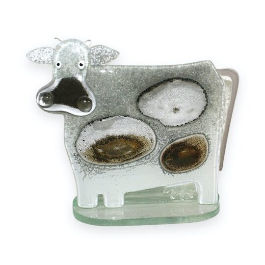 Fused Glass Cow White & Grey by Nobilé Glassware - 629-12
