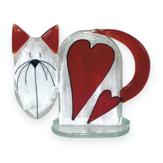 Fused Glass Cat Heart Red by Nobilé Glassware - 710-12