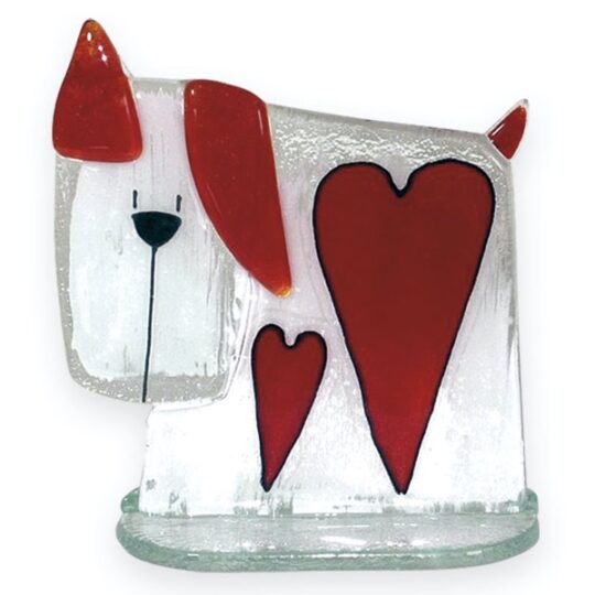 Fused Glass Dog Heart Red by Nobilé Glassware - 716-12