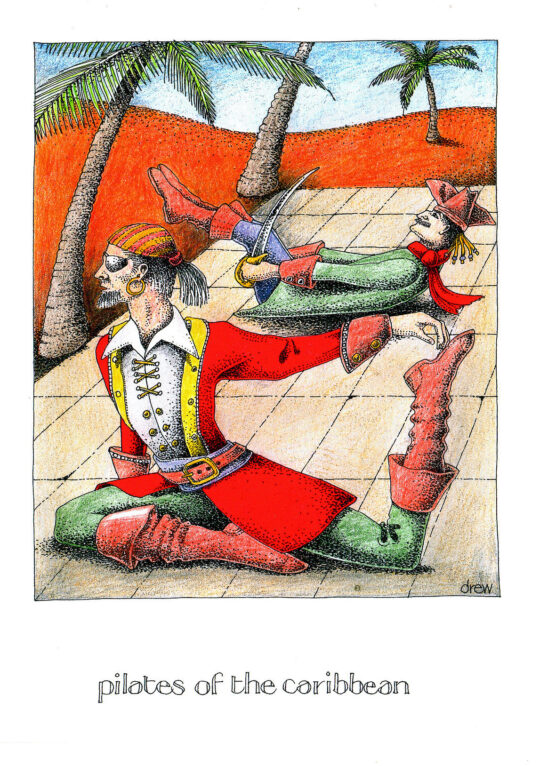 Pilates of the Carribean Greetings Card by Simon Drew - 770