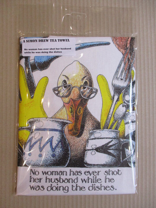 No Woman Bagged Tea Towel by Simon Drew - TT83
