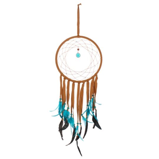 Brown Suede Turquoise Feathers Dreamcatcher by Jones Home & Gift - DC_62616