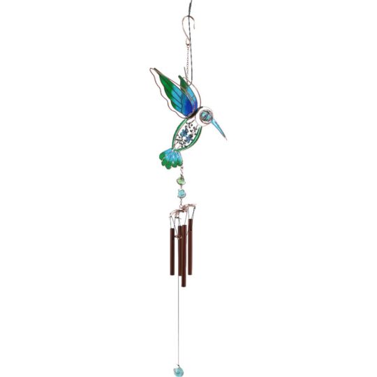 Hummingbird Blue & Green Glass Windchime by Jones Home & Gift - WC_44025