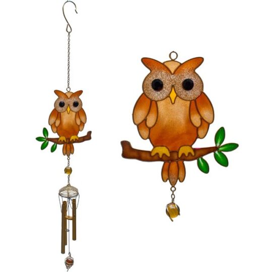 Owl On Branch Glass Windchime by Jones Home & Gift - WC_75724