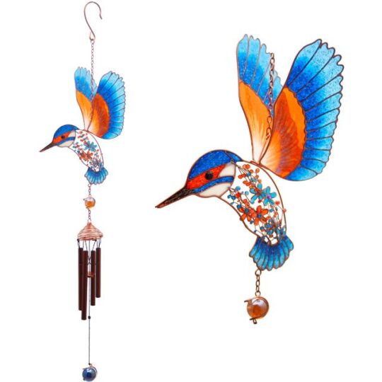 Kingfisher Blue & Orange Glass Windchime by Jones Home & Gift - WC_80224