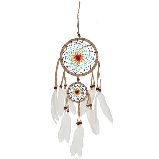 Multicoloured Dreamcatcher with White Feathers by Jones Home & Gift - DC_59038