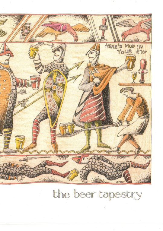 Beer Tapestry Greetings Card by Simon Drew - 840