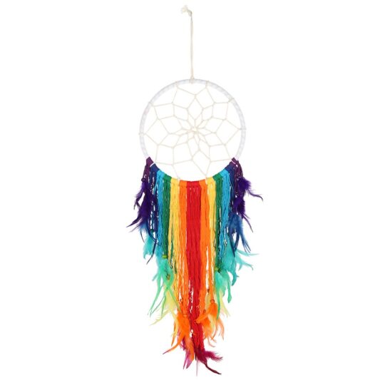 White & Rainbow Feather Dreamcatcher by Jones Home & Gift - DC_49531