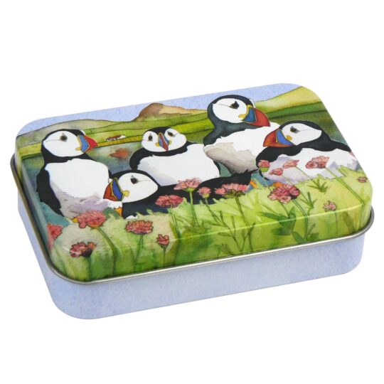 Sea Thrift Puffins Small Hinged Tin by Emma Ball - T180