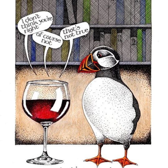 Red Wine Agrees Greetings Card by Simon Drew - 884