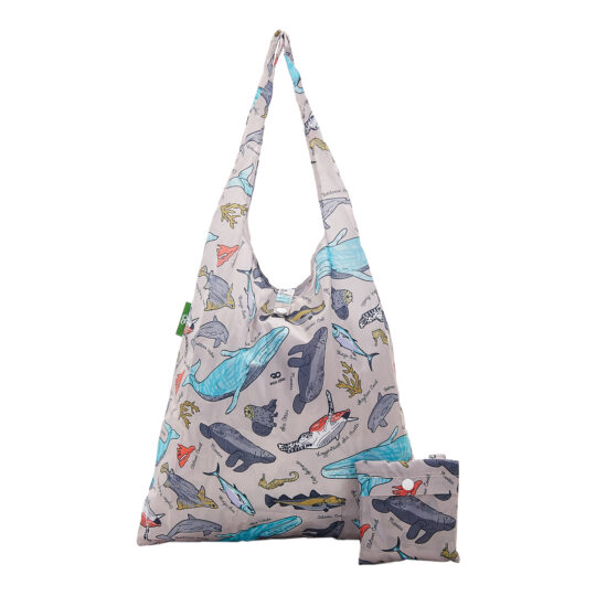 Grey Sea Creatures Foldable Shopper Bag by Eco Chic - A12GY
