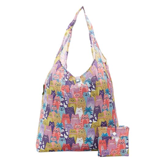 Multicoloured Cats Foldable Shopper Bag by Eco Chic - A19ME