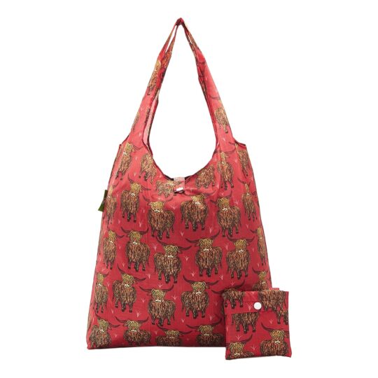 Red Highland Cow Foldable Shopper Bag by Eco Chic - A26RD