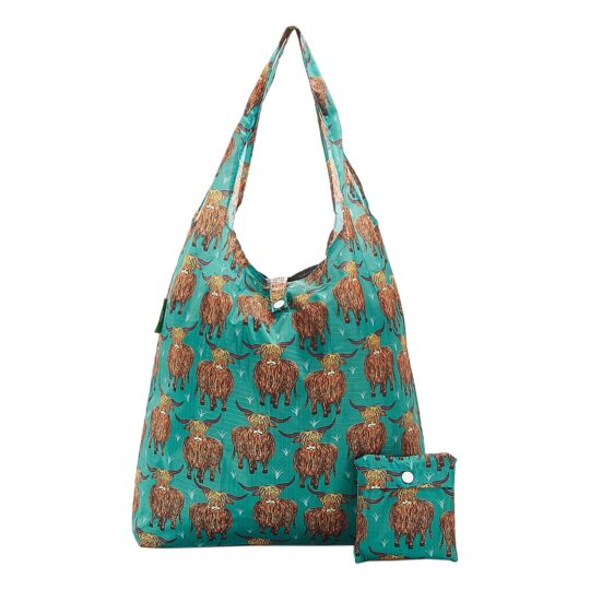 Teal Highland Cow Foldable Shopper Bag by Eco Chic - A26TL