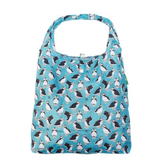 Teal Puffins Foldable Shopper Bag by Eco Chic - A29TL