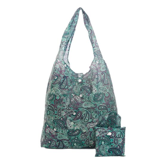 Green Paisley Foldable Shopper Bag by Eco Chic - A39GN