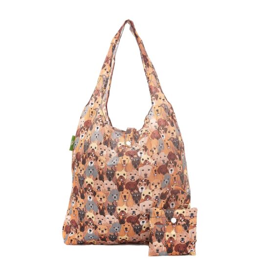 Beige Stacking Dogs Foldable Shopper Bag by Eco Chic - A40BG