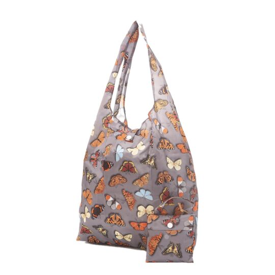 Grey Wild Butterflies Foldable Shopper Bag by Eco Chic - A41GY