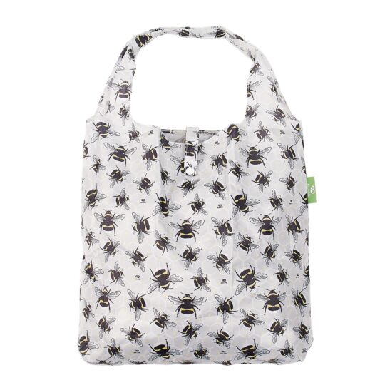 Grey Bumble Bees Foldable Shopper Bag by Eco Chic - A42GY