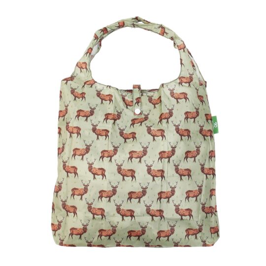 Green Stags Foldable Shopper Bag by Eco Chic - A46GN