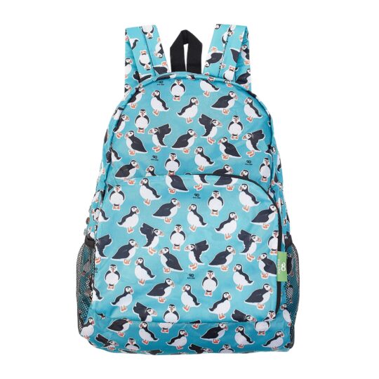 Teal Puffins Foldable Backpack by Eco Chic - B27TL
