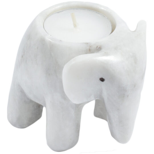 British Fossils - ON375 - White Marble Elephant Candle Holder (3")