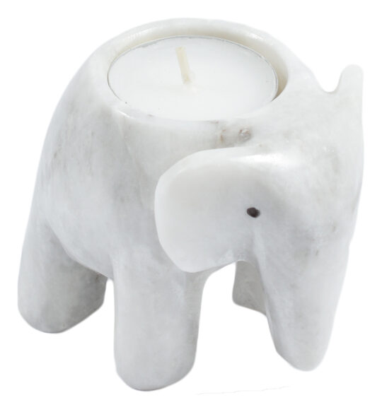 White Marble Elephant Candle Holder (3") - ON375