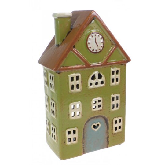 Ceramic Tea Light Cottage (Olive Green) by Quay Traders - 5659