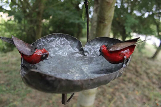 Hanging Leaf Bird Feeder Metal Garden Sculpture by Chi-Africa - BF002