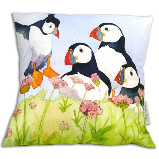 Sea Thrift Puffins Cushion by Emma Ball - CUSH38