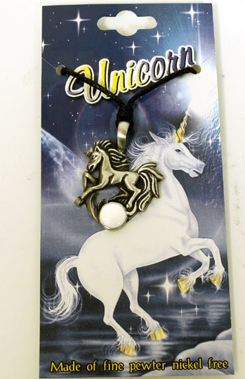 Pewter Unicorn White Dot Pendant by Western Counties - P1255