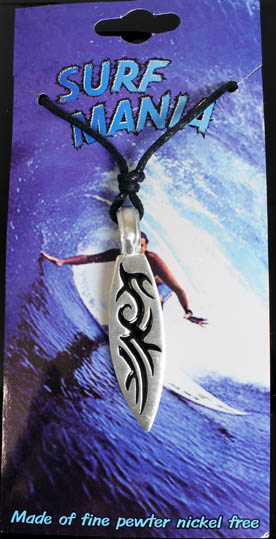Pewter Shiny Tribal Surfboard Pendant by Western Counties - P832