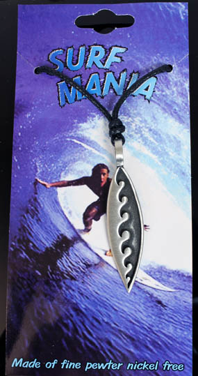 Pewter 3D Waves Surfboard Pendant by Western Counties - P898