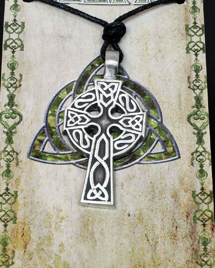 Pewter Circular Elongated Celtic Cross Pendant by Western Counties - P408