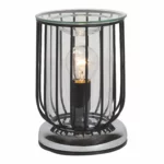 Black Framework Industrial Cylinder Aroma Electric Wax Melt Burner with an industrial-style open framework and exposed light bulb design.