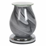 Grey Swirl Oval Aroma Electric Wax Melt Burner with an exquisite grey swirl glass design.