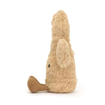 Side view of the Jellycat Amuseable Ginger, highlighting its unique shape and texture and cordy brown boots.