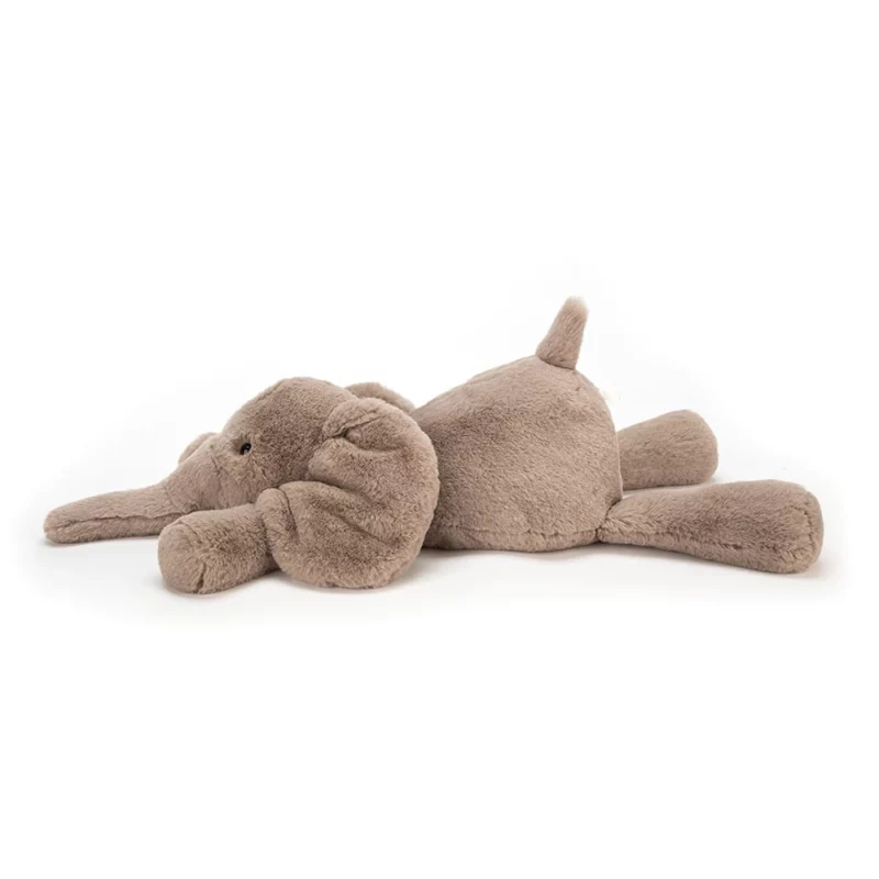 Side view of Jellycat Smudge Elephant, highlighting the large plush ears and soft body.